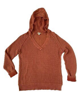 Sundance Womens M Calm Harbors Sweater Hoodie V-neck Rust Orange Open Knit